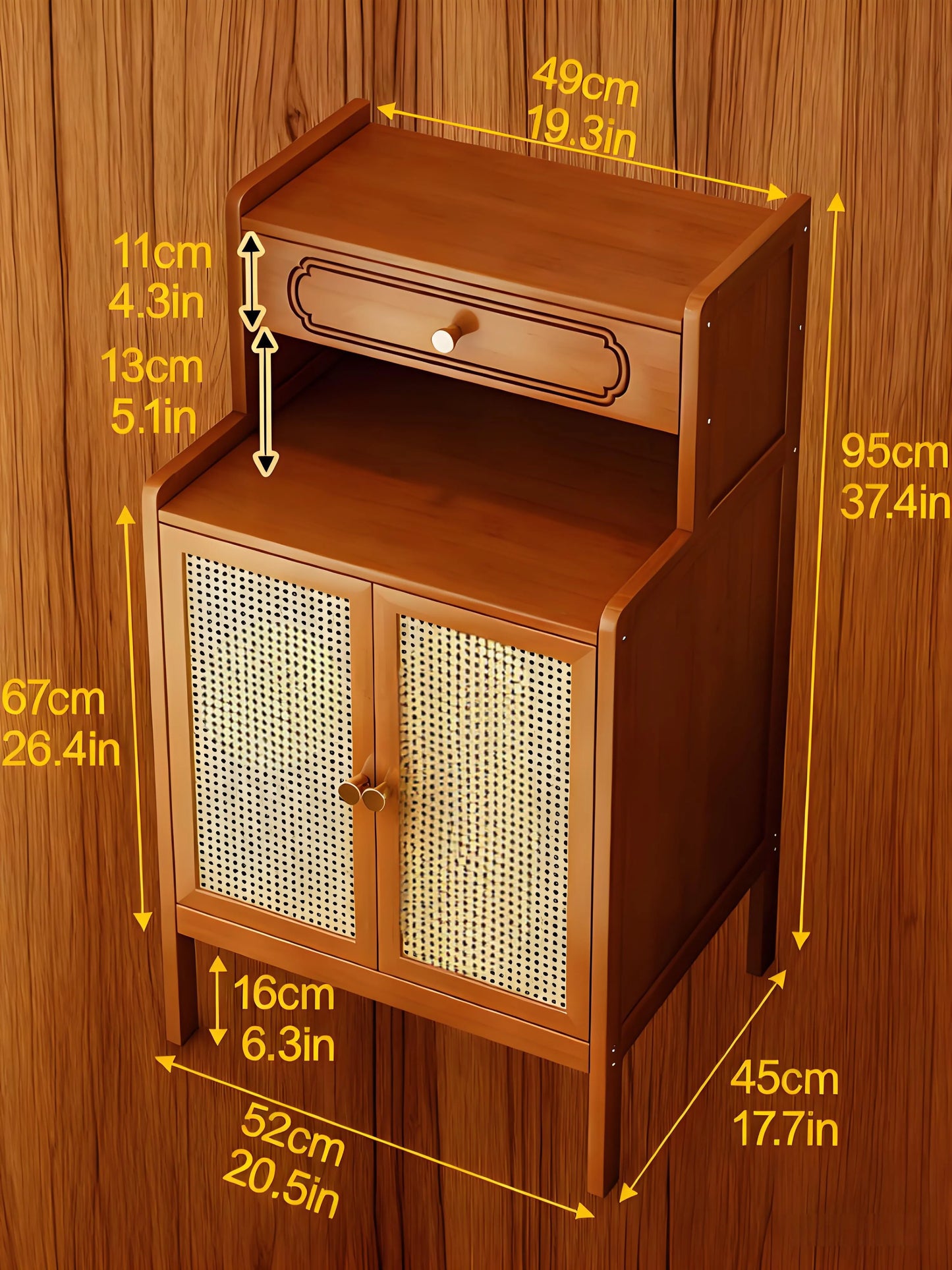 Rattan Door Storage Cabinet with Raised Bottom for Robot Vacuum