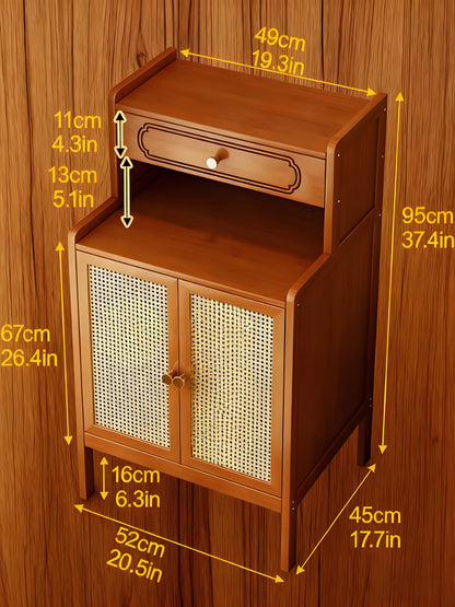Rattan Door Storage Cabinet with Raised Bottom for Robot Vacuum