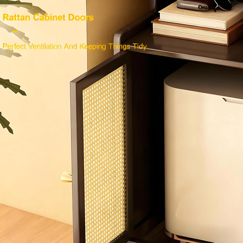Rattan Door Storage Cabinet with Raised Bottom for Robot Vacuum