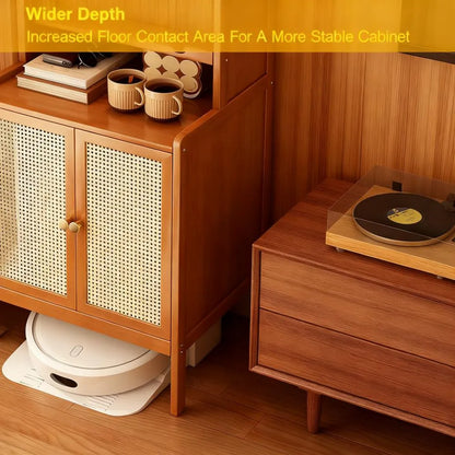 Rattan Door Storage Cabinet with Raised Bottom for Robot Vacuum