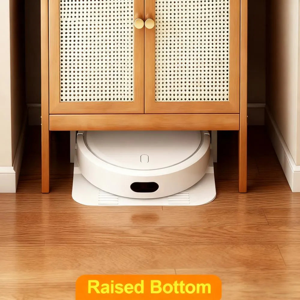 Rattan Door Storage Cabinet with Raised Bottom for Robot Vacuum